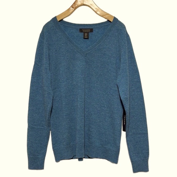 TAHARI Viridian Green Cashmere V-Neck Sweater - Picture 1 of 11